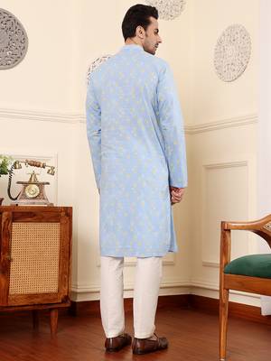 Blue printed straight cotton kurta 3