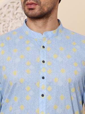 Blue printed straight cotton kurta 4