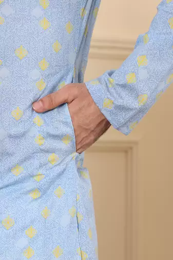 Blue printed straight cotton kurta
