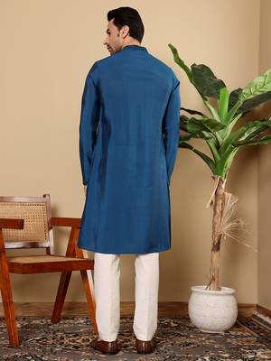 blue straight viscose silk embroidered kurta 3
