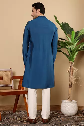blue straight viscose silk embroidered kurta