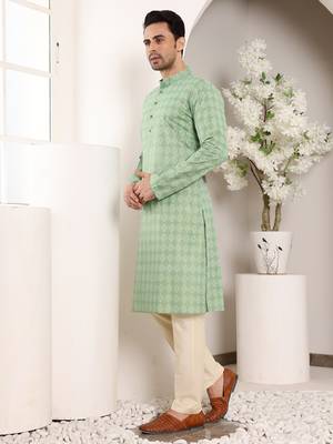 Sea green elegant printed straight cotton kurta 2