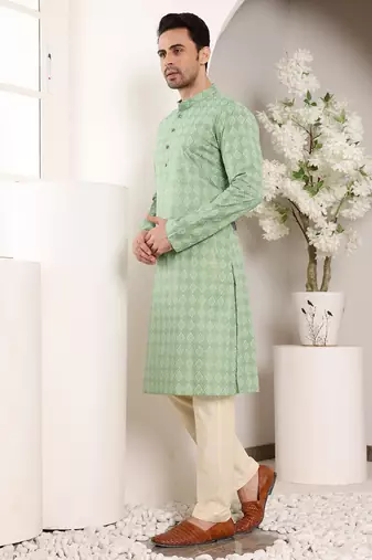 Sea green elegant printed straight cotton kurta