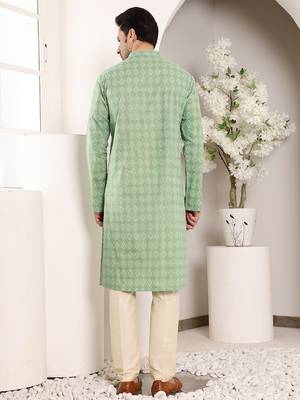 Sea green elegant printed straight cotton kurta 3