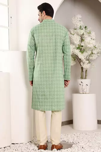 Sea green elegant printed straight cotton kurta