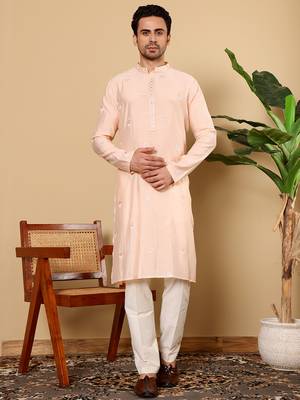 cream straight viscose silk embroidered kurta 1
