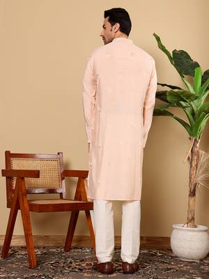 cream straight viscose silk embroidered kurta 3