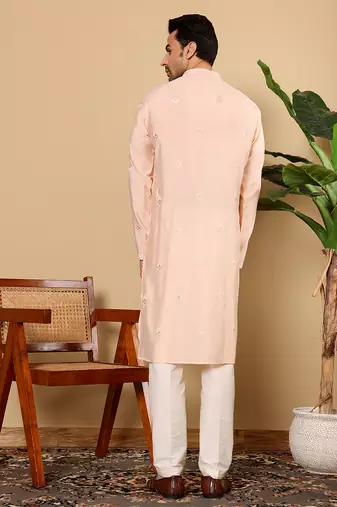cream straight viscose silk embroidered kurta
