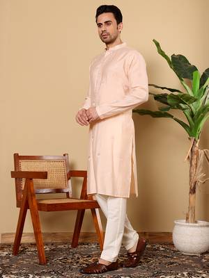 cream straight viscose silk embroidered kurta 4