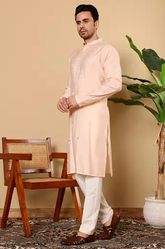 cream straight viscose silk embroidered kurta