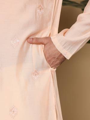 cream straight viscose silk embroidered kurta 5