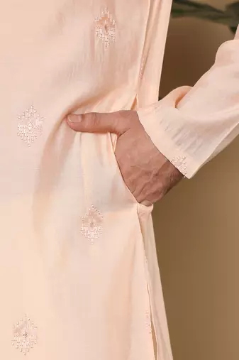 cream straight viscose silk embroidered kurta