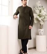 Green rayon silk straight chikankari kurta