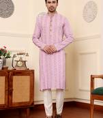 Pink printed straight cotton kurta