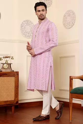 Pink printed straight cotton kurta