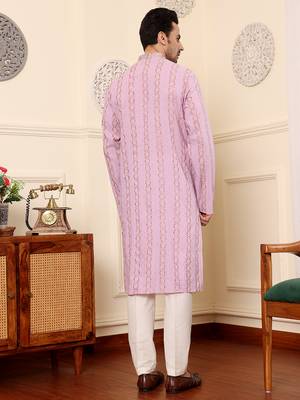 Pink printed straight cotton kurta 3