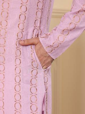 Pink printed straight cotton kurta 4