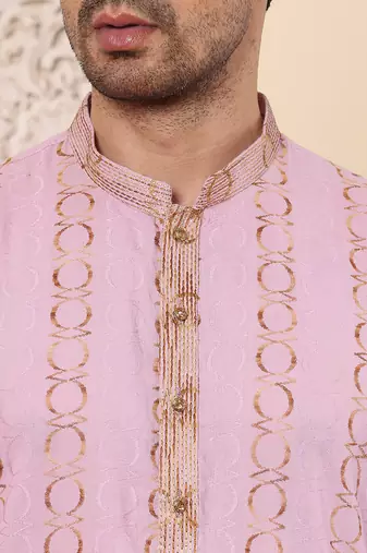 Pink printed straight cotton kurta