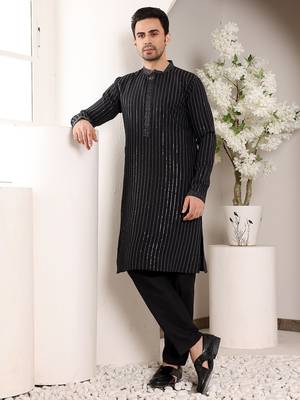black straight viscose silk embroidered kurta 1