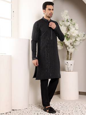 black straight viscose silk embroidered kurta 2
