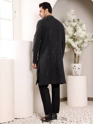 black straight viscose silk embroidered kurta 3