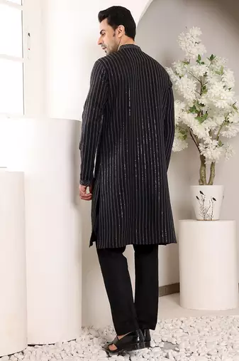 black straight viscose silk embroidered kurta