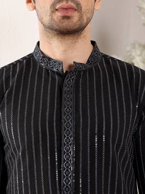 black straight viscose silk embroidered kurta 4