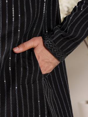 black straight viscose silk embroidered kurta 5