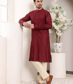 maroon straight viscose silk textured effect kurta