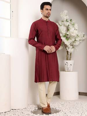 maroon straight viscose silk textured effect kurta 2