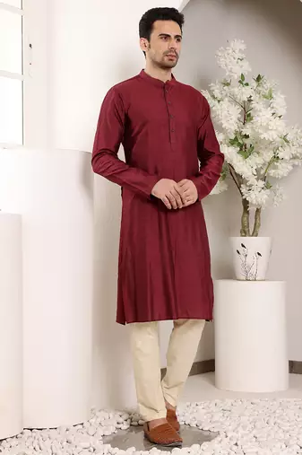 maroon straight viscose silk textured effect kurta