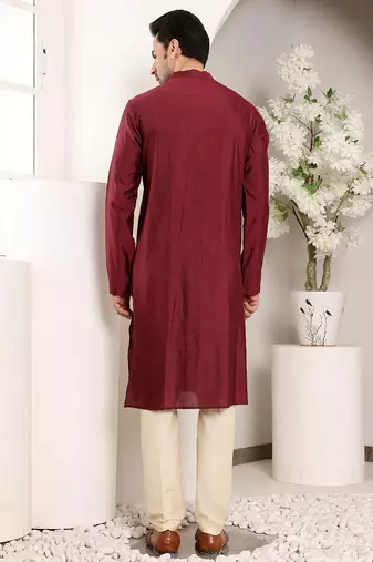 maroon straight viscose silk textured effect kurta