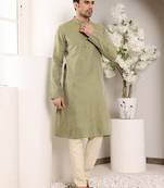 green straight viscose silk textured effect kurta