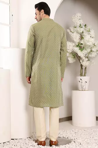 green straight viscose silk textured effect kurta