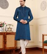 blue straight viscose silk embroidered kurta