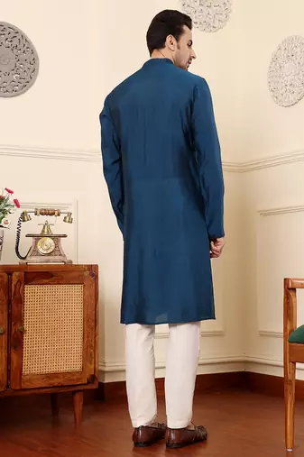 blue straight viscose silk embroidered kurta