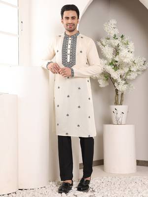 white straight viscose silk embroidered kurta 1