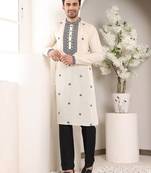 white straight viscose silk embroidered kurta