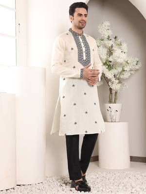 white straight viscose silk embroidered kurta 2