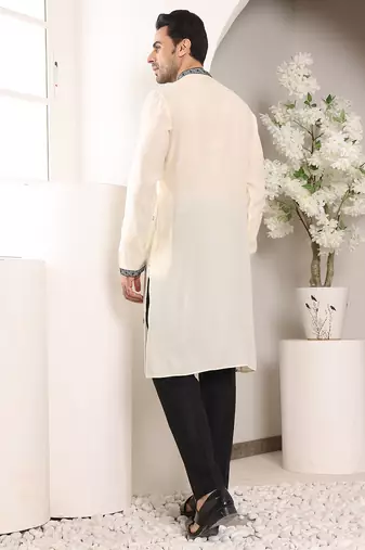 white straight viscose silk embroidered kurta