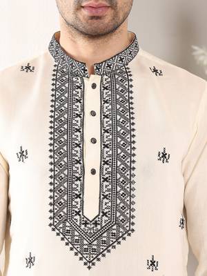 white straight viscose silk embroidered kurta 4