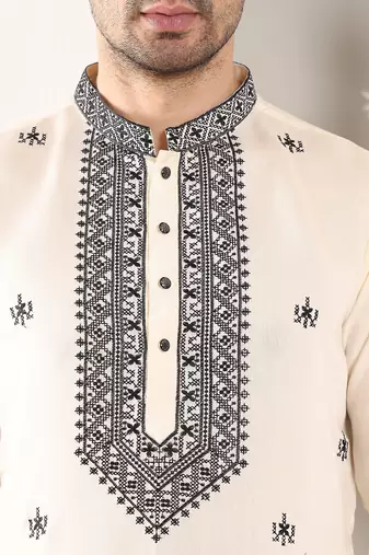 white straight viscose silk embroidered kurta