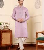 light purple straight viscose silk embroidered kurta