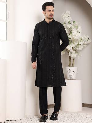 Black straight viscose silk embroidery kurta 1