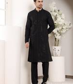 Black straight viscose silk embroidery kurta