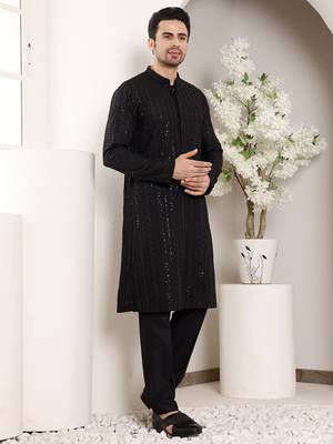 Black straight viscose silk embroidery kurta 2