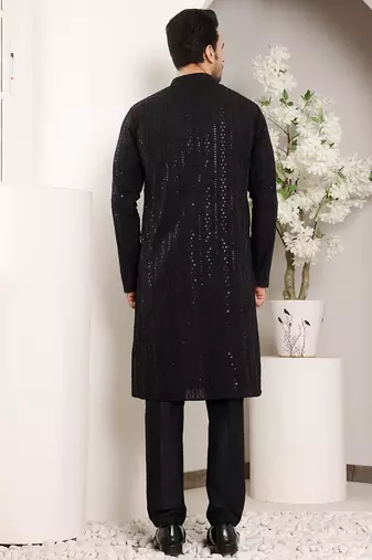 Black straight viscose silk embroidery kurta