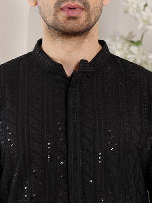 Black straight viscose silk embroidery kurta 4