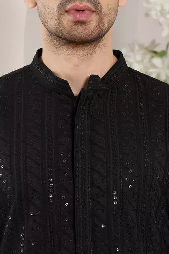 Black straight viscose silk embroidery kurta