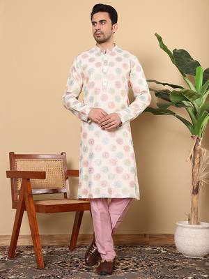 Cream embroidery kurta straight viscose dupion silk kurta 1
